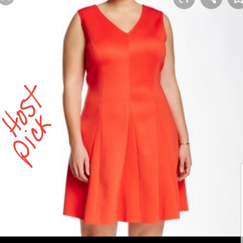 MODAMIX ORANGE RED FIT AND FLARE DRESS